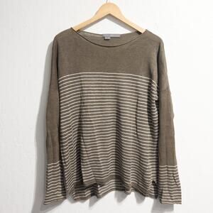 360 Sweater Large Tan Brown Lightweight Stripe Long Sleeve Linen